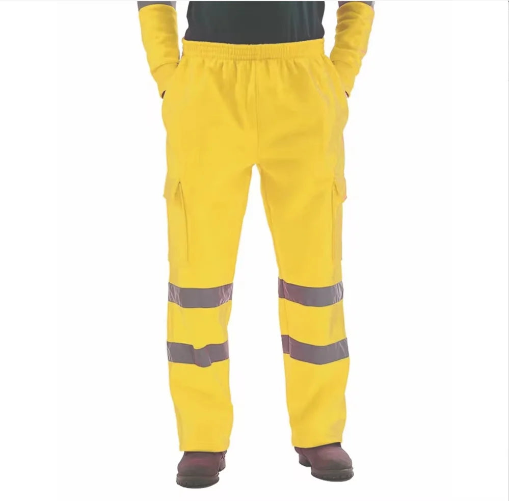 Mens Work Uniform Bottoms Safety Sweat Pants Striped Reflective Pants Loose Mens Jogging Trousers Joggers Patchwork Workwear