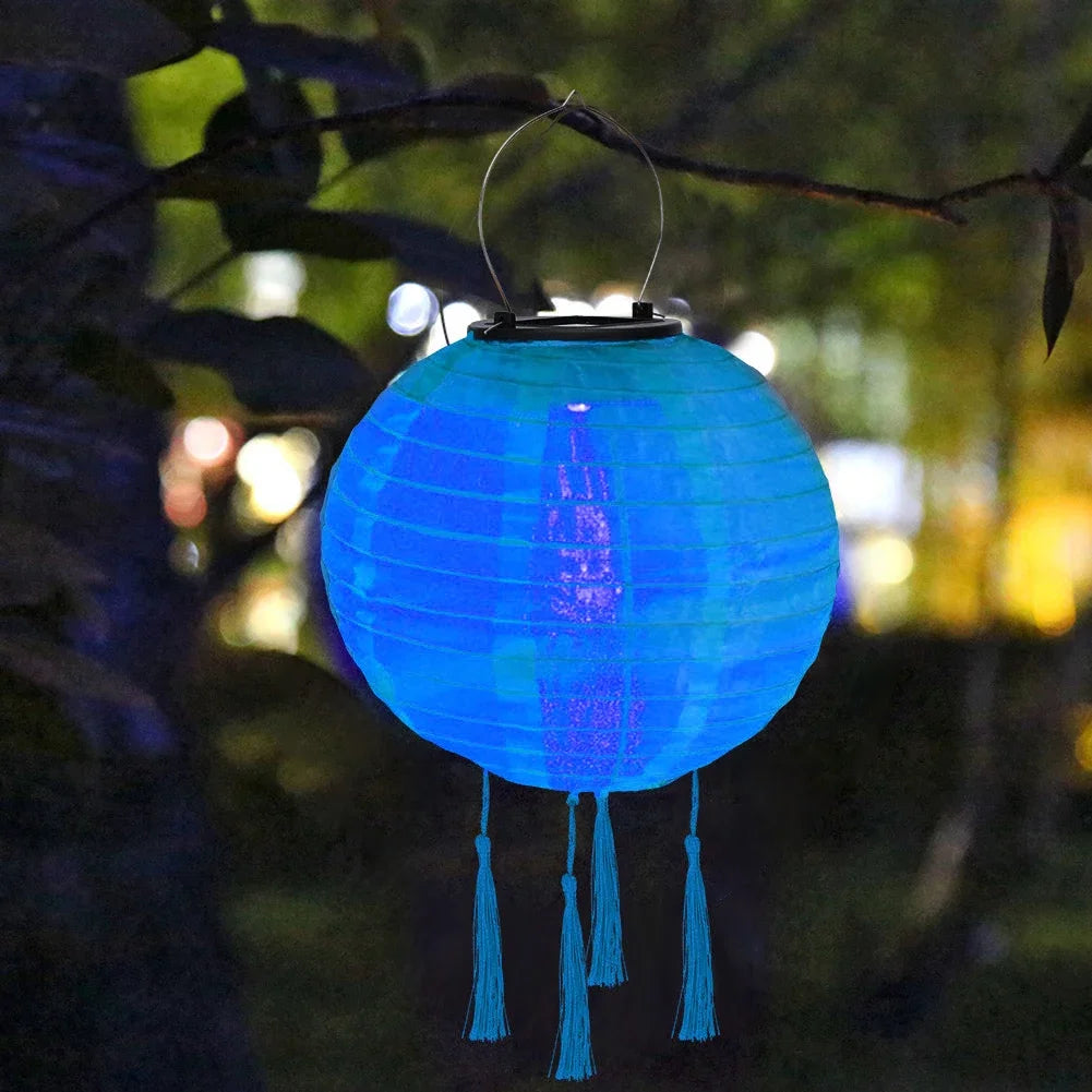 Solar Lantern Lamps Outdoor Waterproof Nylon Hanging Lantern Chinese Traditional Ornament for Restaurant Home Festival Decor