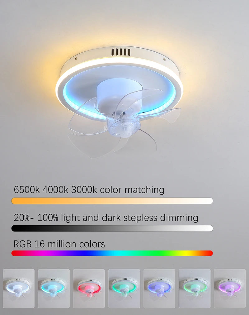 LED Ceiling Fan Lamp RGB Stepless Dimming Remote Interior Lighting Fixture Bedroom Living Home Decor Ceiling Fan With Light