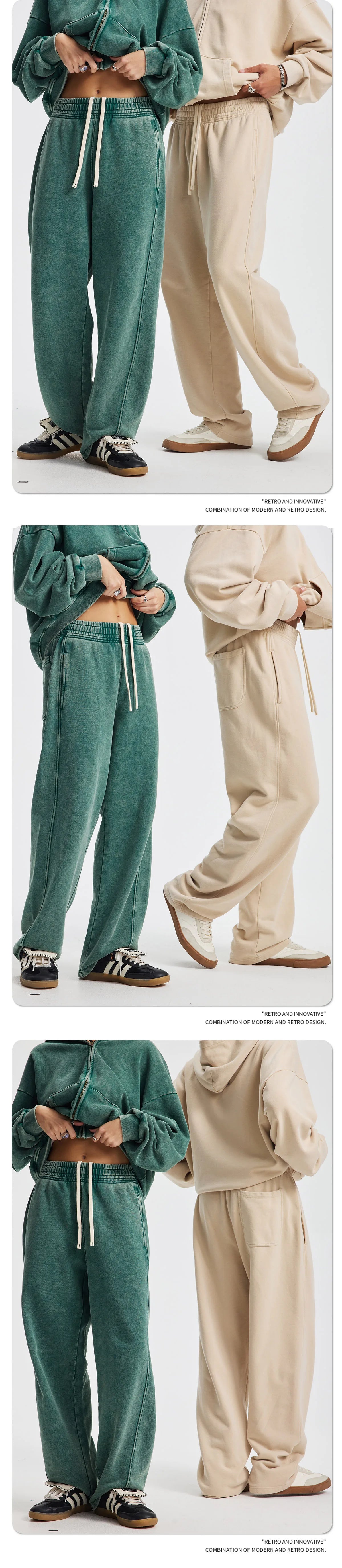 Retro Wax Printing Acid Washed Sweat Pants Distressed Personalized 100% Cotton Mens Sweatpants Athletic Drawstring Jogger Pants