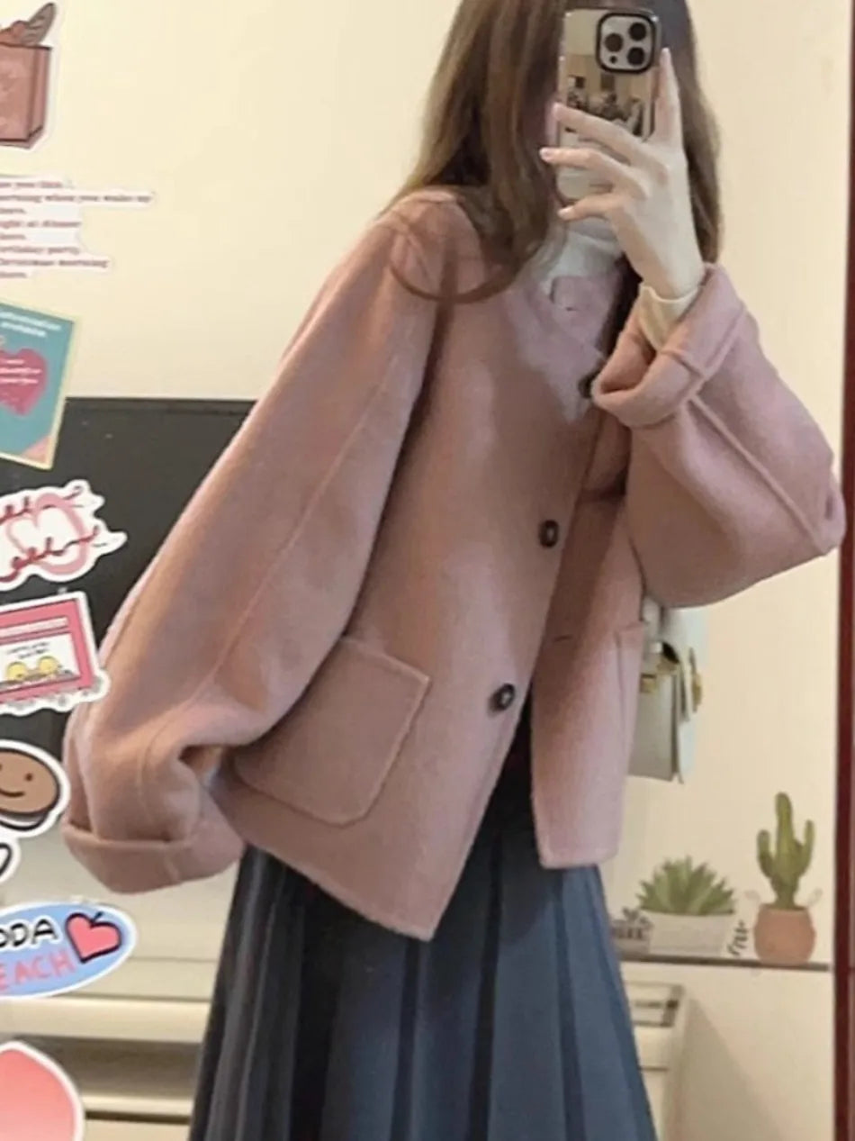 Women's Solid Color Short Style Wool Coat Autumn Winter New Foreign Style Small Fragrance Unique Good-looking Short Suit Coat