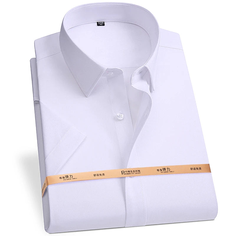 Bamboo Fiber Men's Short Sleeved Shirt Summer Business Formal Wrinkle Resistant Non ironed Black White Blue Gray Shirt 7XL-8XL