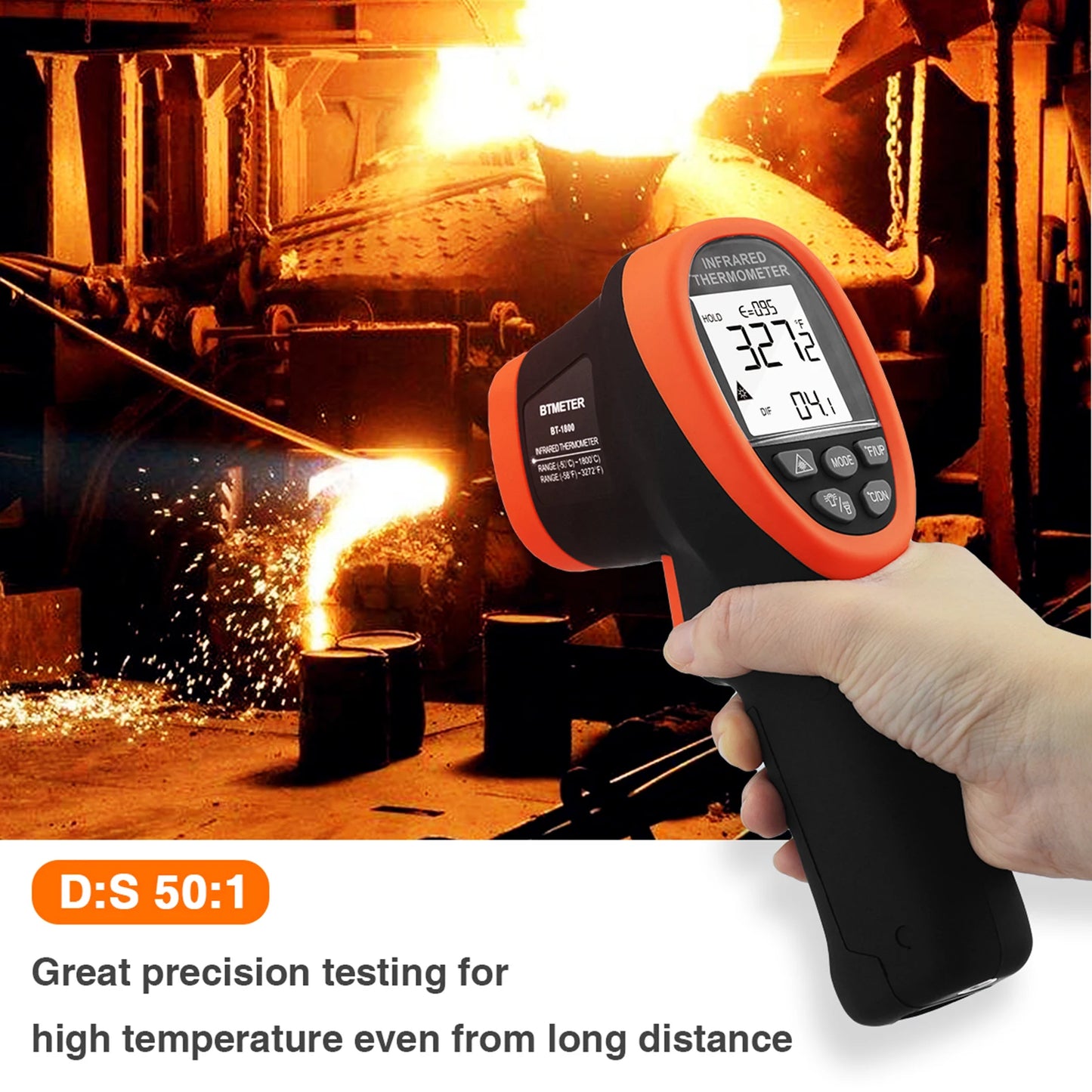 Infrared Thermometer Gun Handheld Heat Temperature Gun Laser Temperature Gun with Adjustable Emissivity Measure -50°C to 1800°C