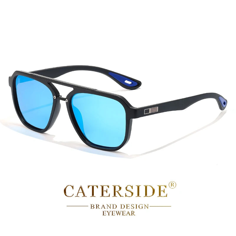 CATERSIDE New Polarized Sunglasses Men's Round Flat Top Double Bridges TR Frame Spring Hinge Women Sun Glasses Sports Driving