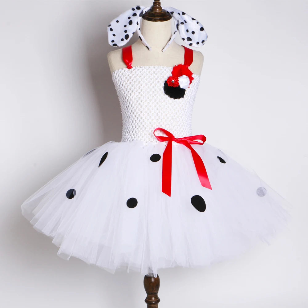 Dalmatian Costume Kids Cute Flowers Spotted Dog Tutu Dress Toddler Girls Halloween Festival Party Animal Puppy Dress Up Outfits