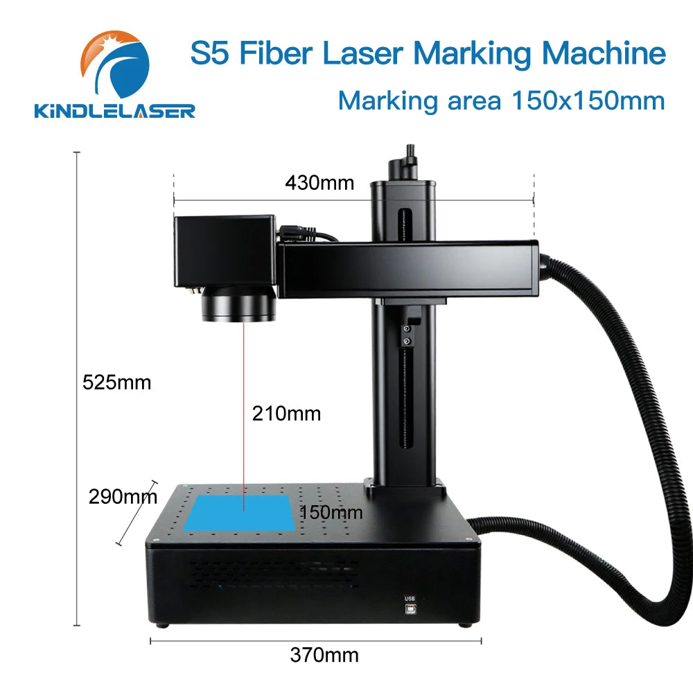 Kindlelaser S5 Industrial Fiber Laser Marking Machine 20/30/50W Portable Engraver for Metal Jewelry Leather High Precision