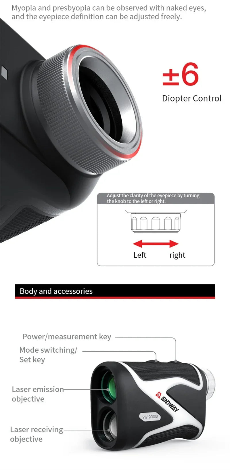 SNDWAY Golf Laser Distance Meter Rangefinder for Hunting 1000M 1500M 2000M Laser Telemeter Golf Camera Outdoor Telescope