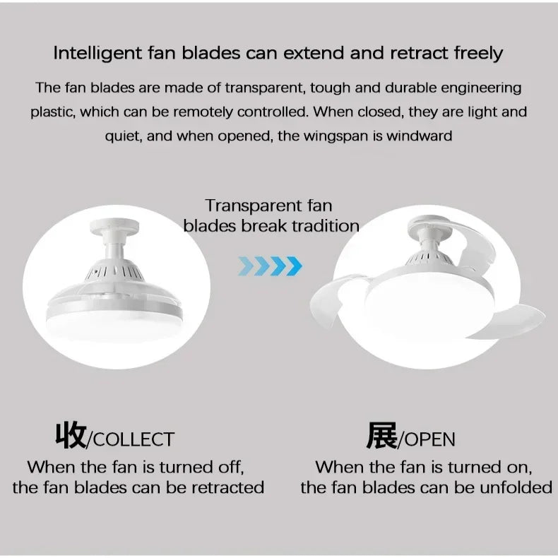 Ceiling Fan Light New Invisible Telescopic Blade Air Circulation Fans Silent Dimming Timed Room Decor Ceiling Fan with lighting