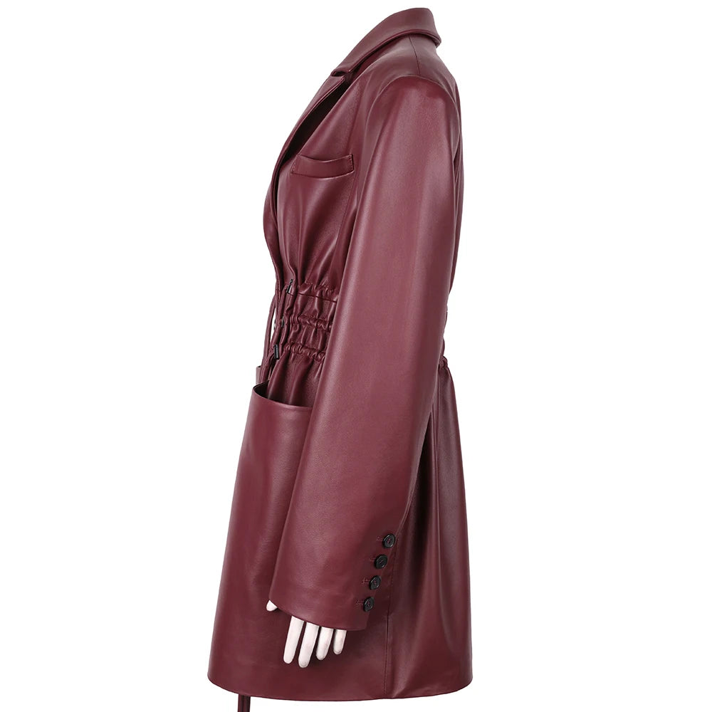YOLOAgain Women's Leather Jacket Genuine Sheepskin Coat Single Breasted