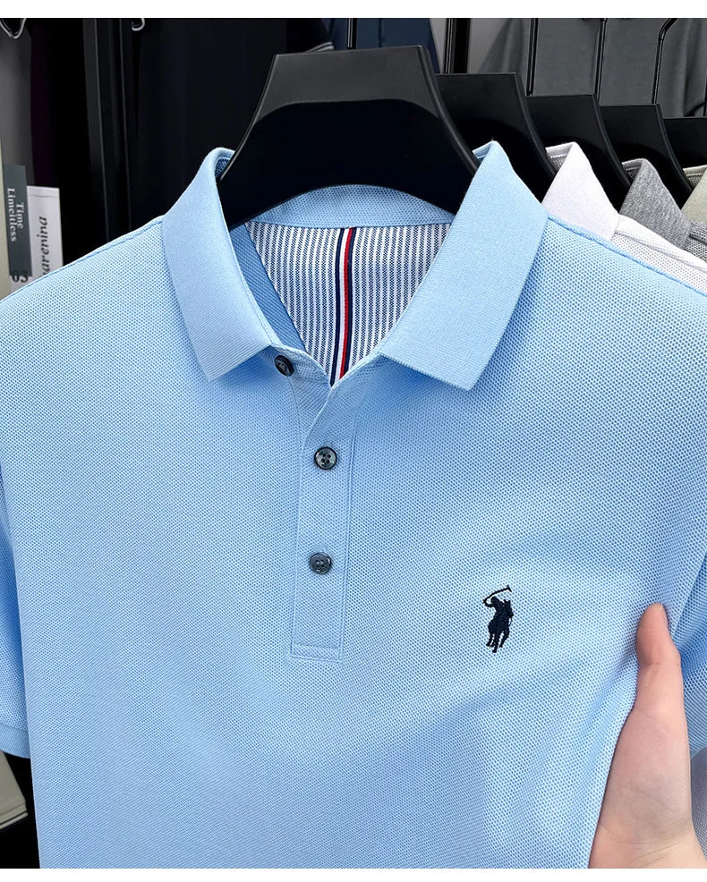 100% pure cotton short sleeved men's polo shirt summer fashion high-end brand pony embroidery golf top casual business T-shirt