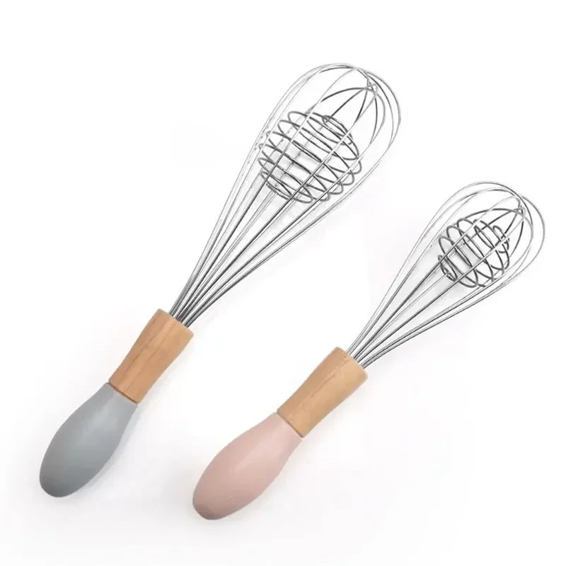Manual Egg Blender with Wood Handle Stainless Steel Hand Beater Dough Cream Stirring Mixer Whisk Cooking Baking Kitchen Tools