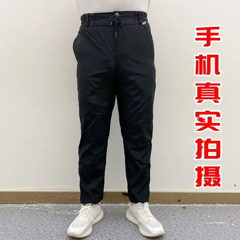 Men Women Pure Sheepskin Fur Leather Pants Middle Aged Warm Thickened Padded Wool Cotton Pants Outdoor Wear-resistant Pants