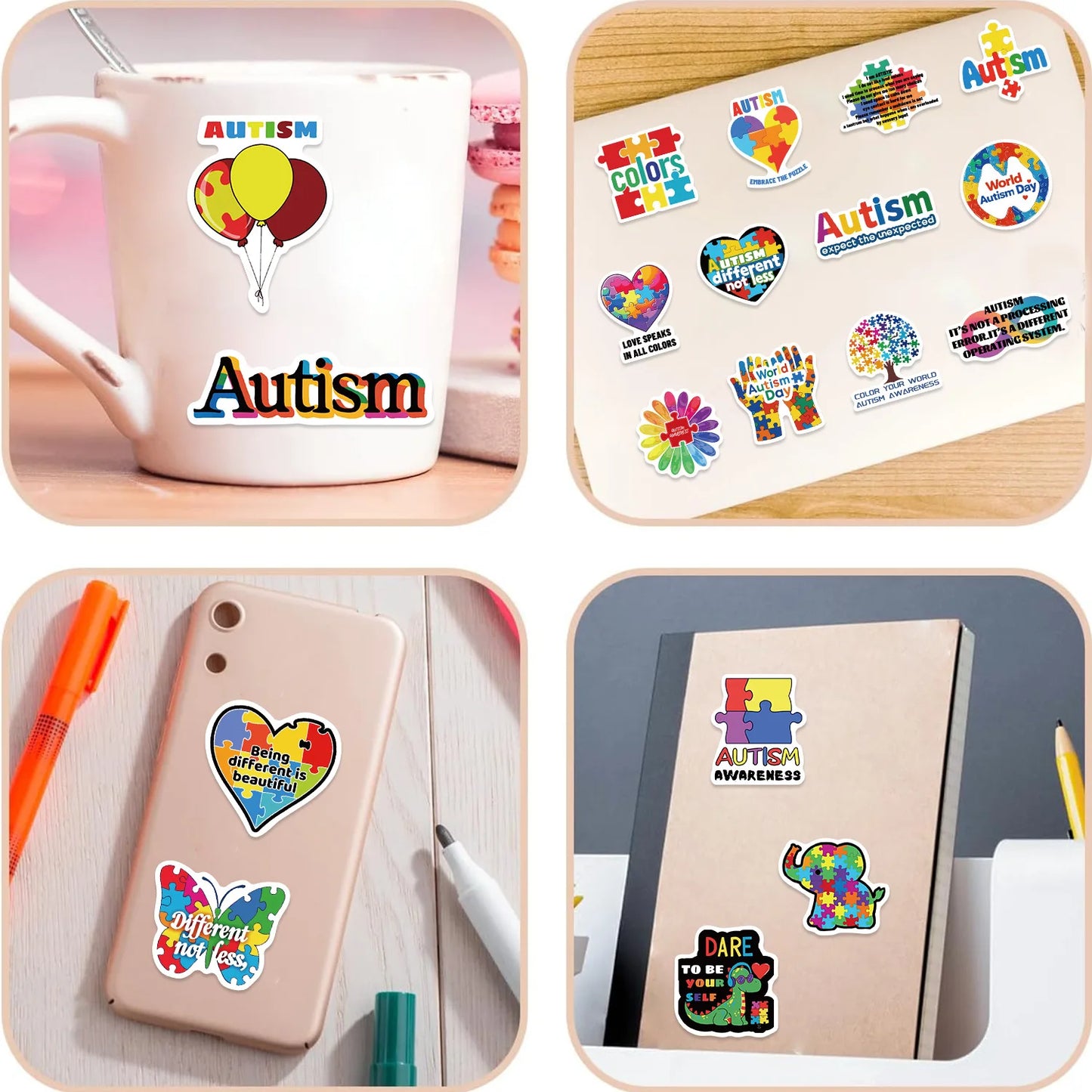 50Pcs Cartoon Autism Awareness Stickers Set Waterproof DIY Decorations for Notebooks Luggage Guitar  Children's Autism Day Gifts