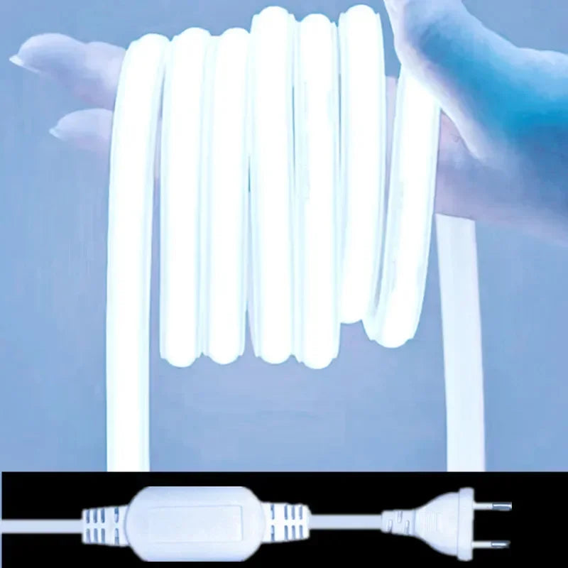288LEDs/m COB LED Strip 220V Dimmable Power EU Plug 3000k 6000k RA90 Outdoor Garden FOB LED Tape Bedroom Kitchen Lighting
