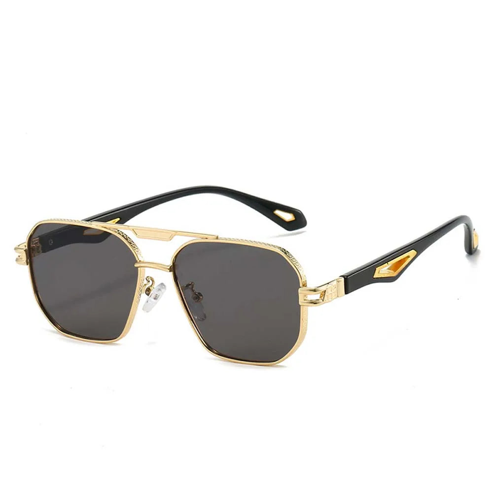 Retro Double Bar Sunnies Square Frame Sunshade Eyewear Unisex Polarizing Lens Sunglasses PC Decorative Anti-UV Glasses Summer