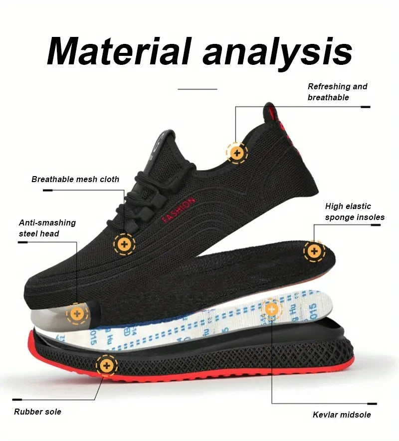 Work Shoes With Steel Toe Boots Anti Smash Safety Shoes Men Women Light Work Sneakers Breathable Anti-Stab Indestructible Shoes