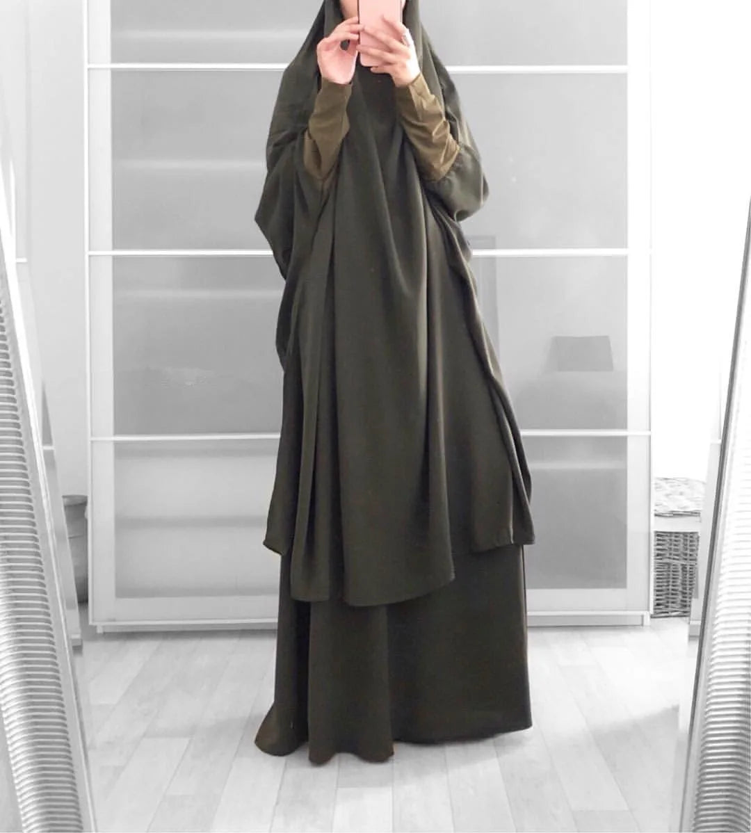 15 Colors Eid Hooded Muslim Dress Set Women Hijab Dress Prayer Garment Islamic Abaya Long Khimar Ramadan Gown Abayas Skirt Suit