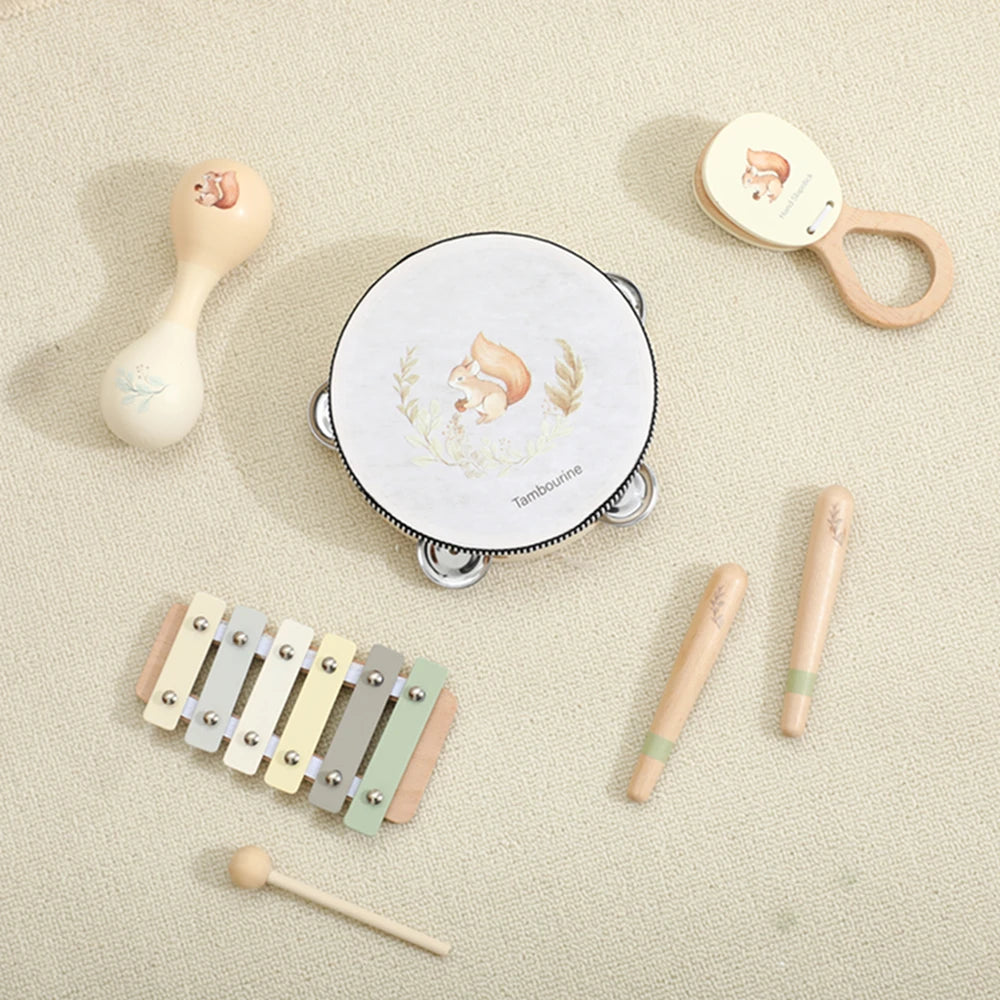 Kids Wooden Montessori Toys Musical Instruments Rattle Toys Wooden Squirrel Percussion Instruments Preschool Educational Toys