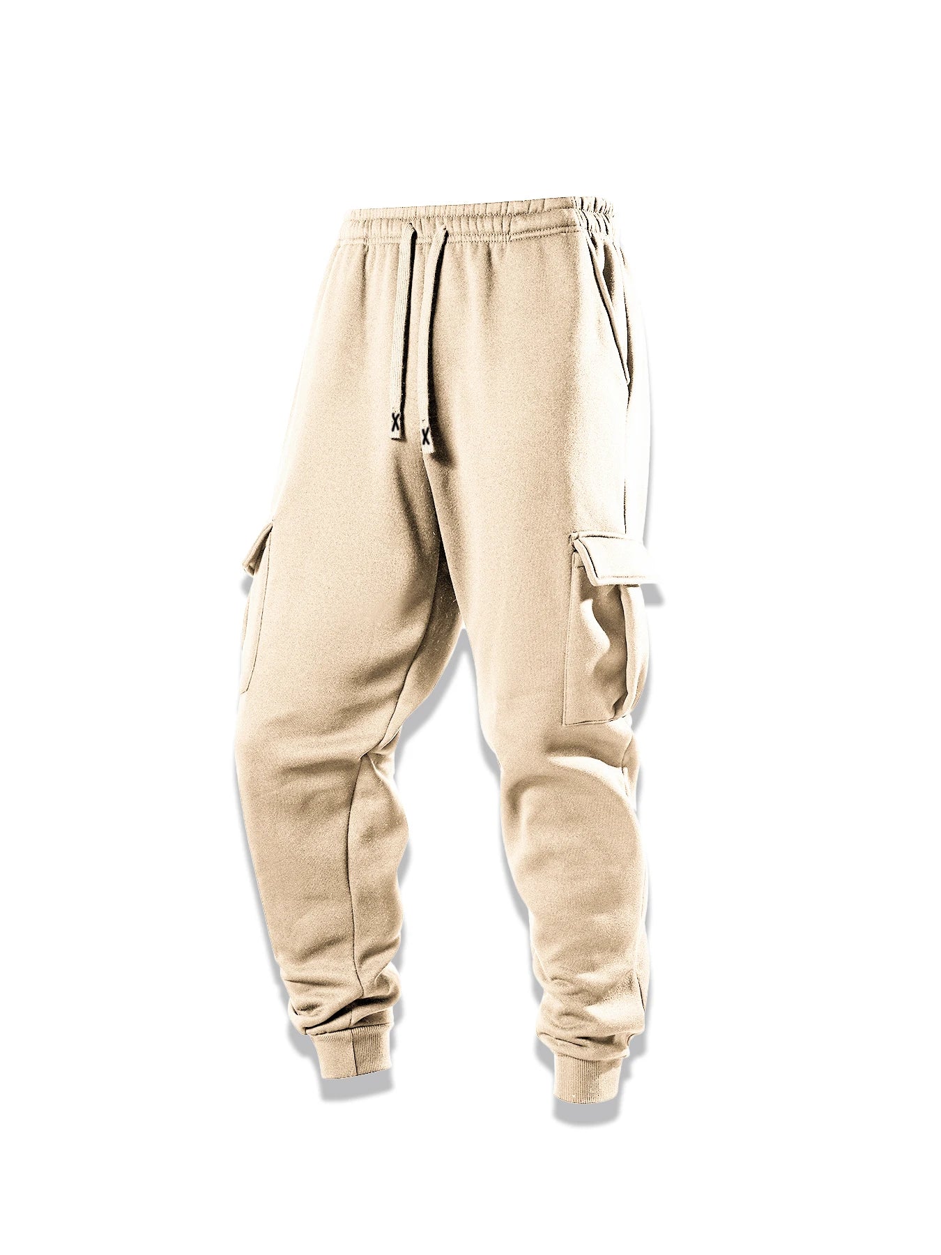 Spring Autumn Casual Sweatpants Men Drawstring Solid Color Cargo Pants Outdoor Running Pockets Trousers Male Daily Long Pants