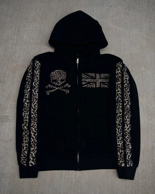 Y2K Leopard Print Hoodies Sweatpants Suit Casual Hoodie Sweatshirt New Trousers Print Clothing Street Punk Comfortable Clothing