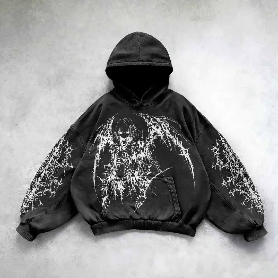 Harajuku y2k gothic pattern hoodie goth oversized hoodies women streetwear tracksuit men couples tops sweatshirt print clothes