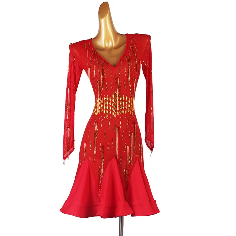 Party Dresses for Women Sexy Female Latin Dance Suit Girls Practice Wear Clothing Competition 2026 New Line Skirt Stand Ballroom