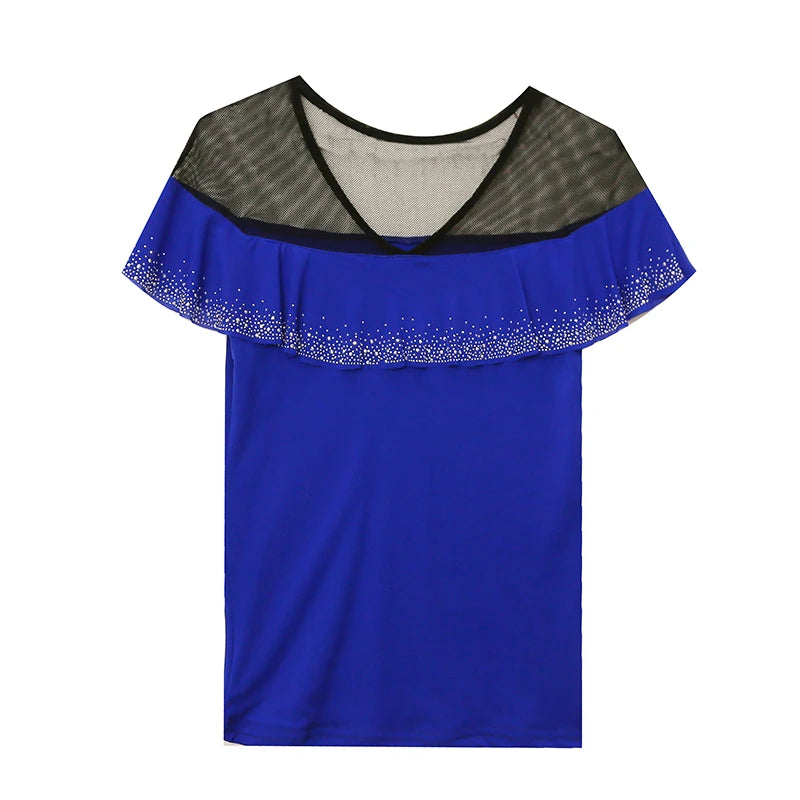 Real Photos Summer Tops Girl Patched Ruffles Mesh V Neck Short Sleeve T Shirt Women Fashion Tees Tshirts Beach Clothing