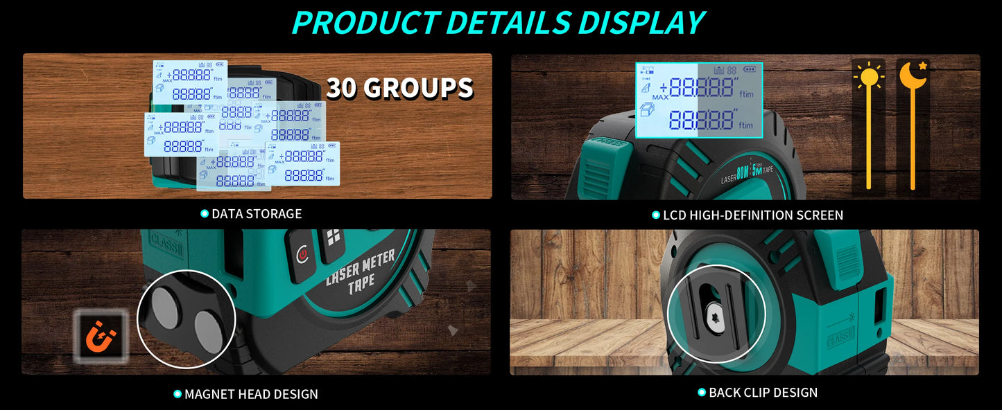 2in1 Green Laser Distance Meters 80m+5m Tape laser measure Multifunctional Rechargeable