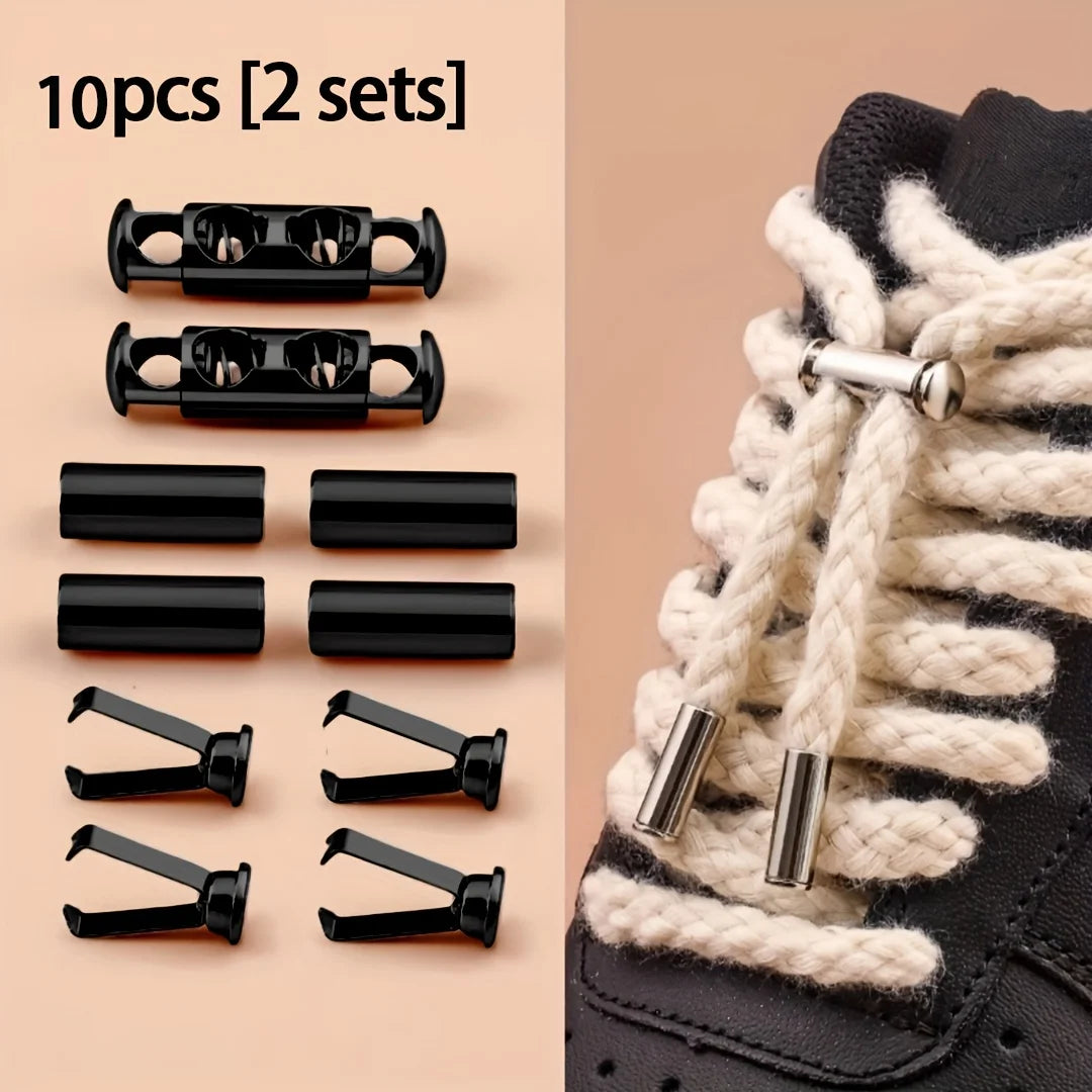 10pcs Spring Buckle No-Tie Shoelace Locks – No-Install Button-Type Drawstring Buckles for Shoelaces, Hoodies, Jackets