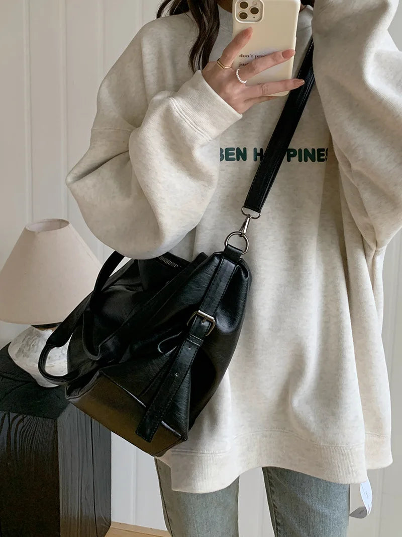 Fashion Tote Bag Leather Women Bag Simplicity Handbag Solid Vintage Shoulder Messenger Bag for Ladies