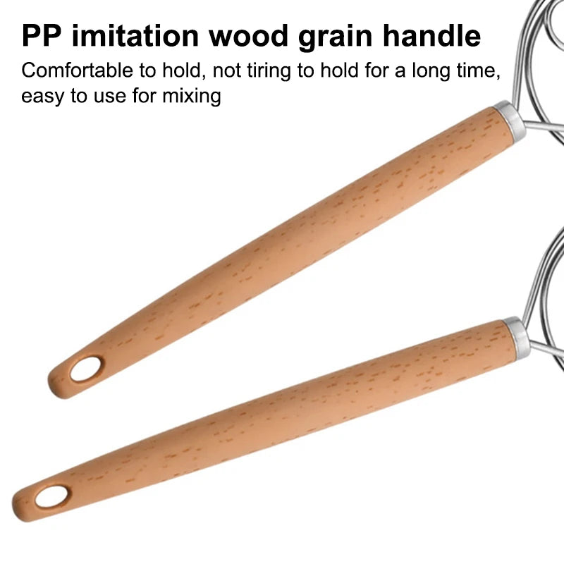 10 Inch Creative Hand Blender DIY Danish Bread Stainless Steel Bakeware Dough Whisk Egg Beater Mixer Tool Wood Handle