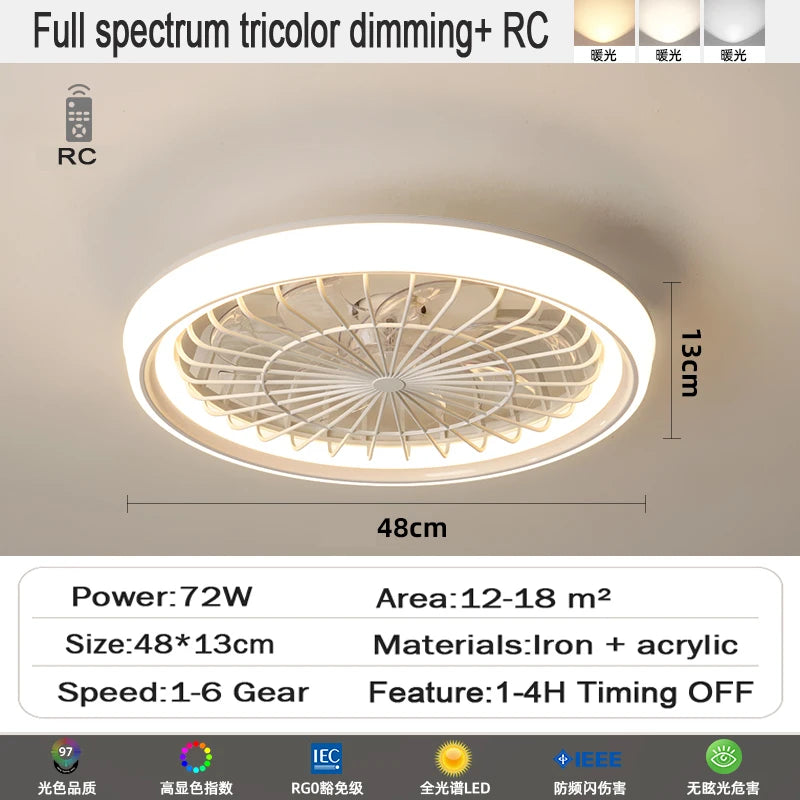 New Ceiling Fan Light Living Room Bedroom Modern and Simple Home Intelligent Remote Control Restaurant LED Fan Light