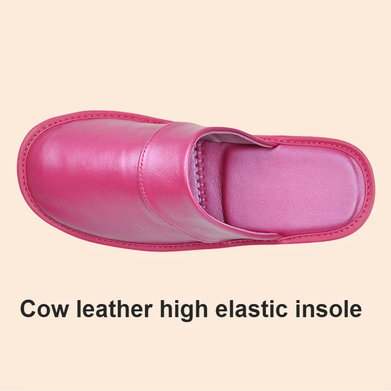 Genuine Cow Leather Slippers Homes in indoor slipper Spring Autumn summer men women elderly non-slip casual single Slides shoes
