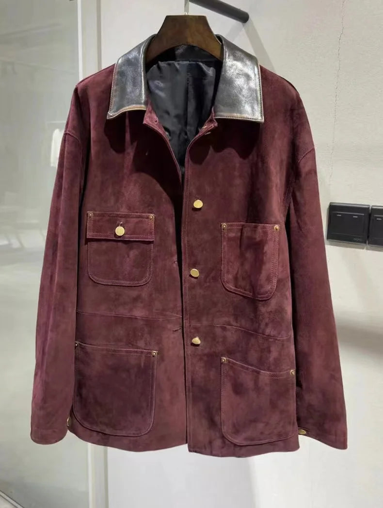 Retro Imported Mixed Sheep Suede Leather Jackets for Women 2025 Trendy Soft Kid Suede Medium Long Outwears Female Trench Coat