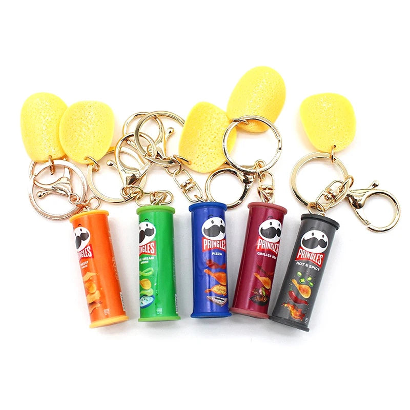 1PC Imitation Pringles Potato Chip Key Chain Bucket Snack Pizza Potato Chip Pendant Bag Hanging Gift