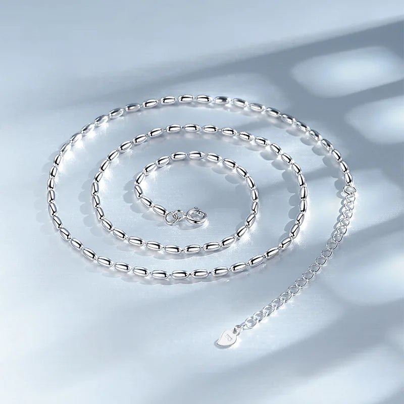 925 Sterling Silver Necklace Shiny and Delicate Collarbone Chain Double Layered Round Bead Necklace for Women's Fashion Jeweller