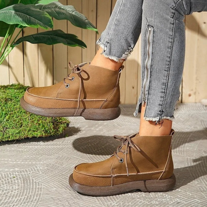 2026 New Style Fashion Women's Boots Thick-soled Non-slip Natural Leather Soft Luxury Single Short Boots Wide Barefoot Shoes