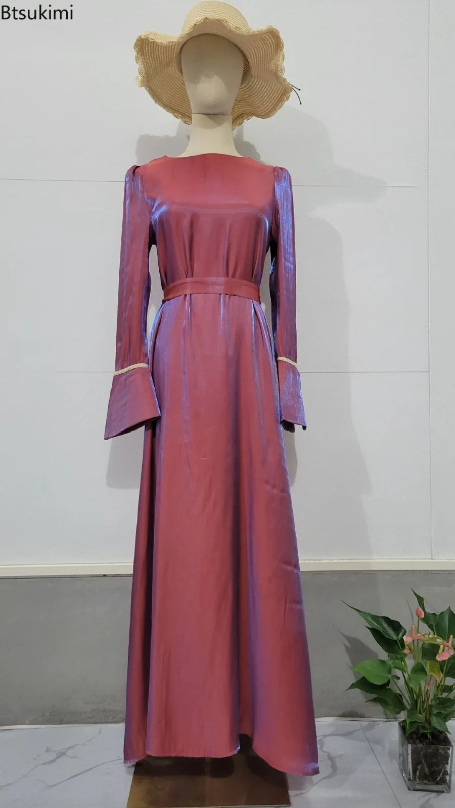 Eid Muslim Silky Satin Dress for Women Abaya Morocco Party Dresses Ramadan Lace-up Kaftan Saudi Islam Elegant Vestidos Long Robe