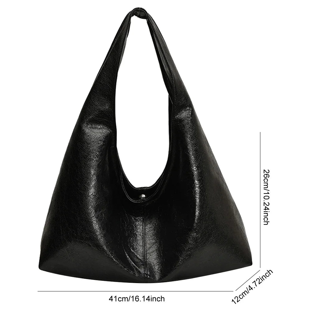 Women PU Casual Tote Handbag Large Capacity Stylish Shoulder Purse Solid Color Simple Commuting Bag Hasp Closure Chic Hobo Bag