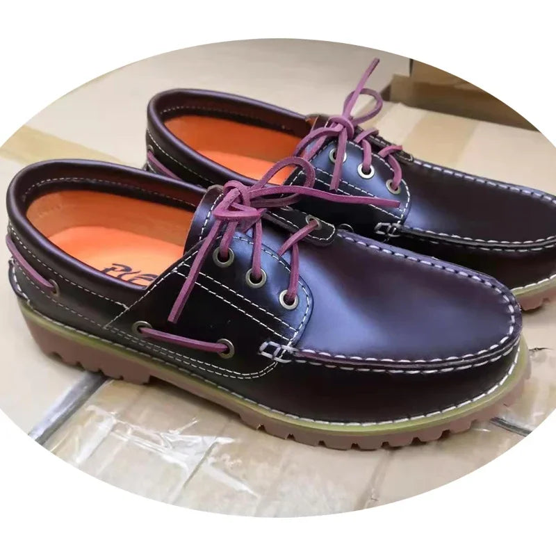 Fashion Genuine Leather Men's Loafers Soft Casual Derby Shoes Moccasins Boat Shoes Platform Male Black Brown Lace-up Oxfords