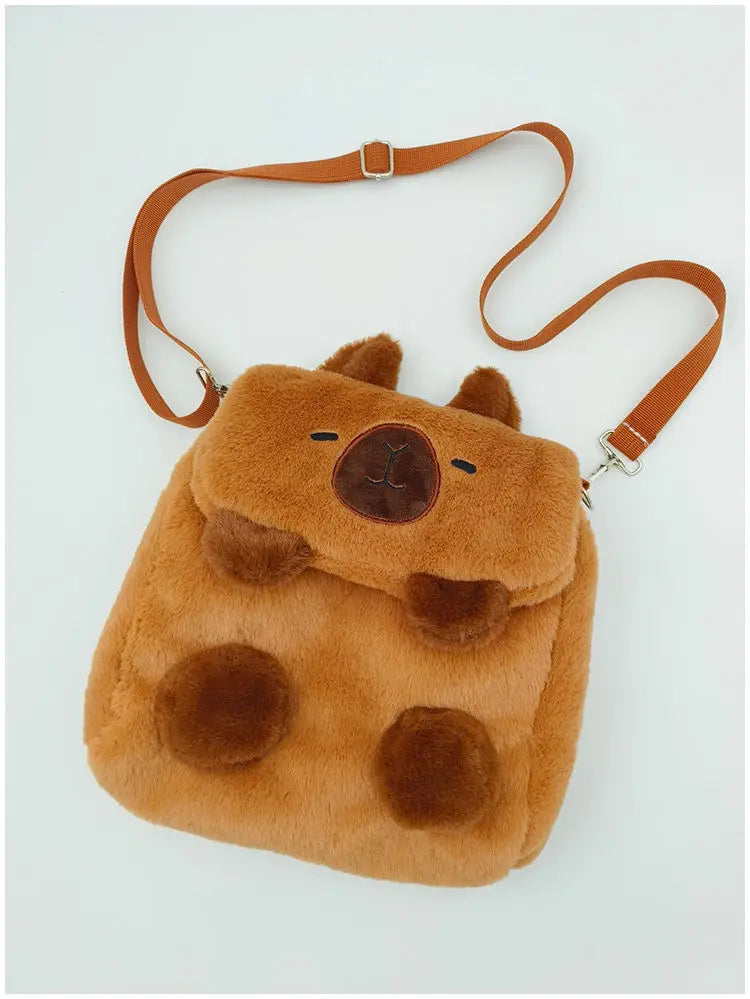 Cute Cartoon Large Capacity Kawaii Capybara Plush Backpack Schoolbag Student Women Bag Crossbody Bag Shoulder Bag Handbag Purses