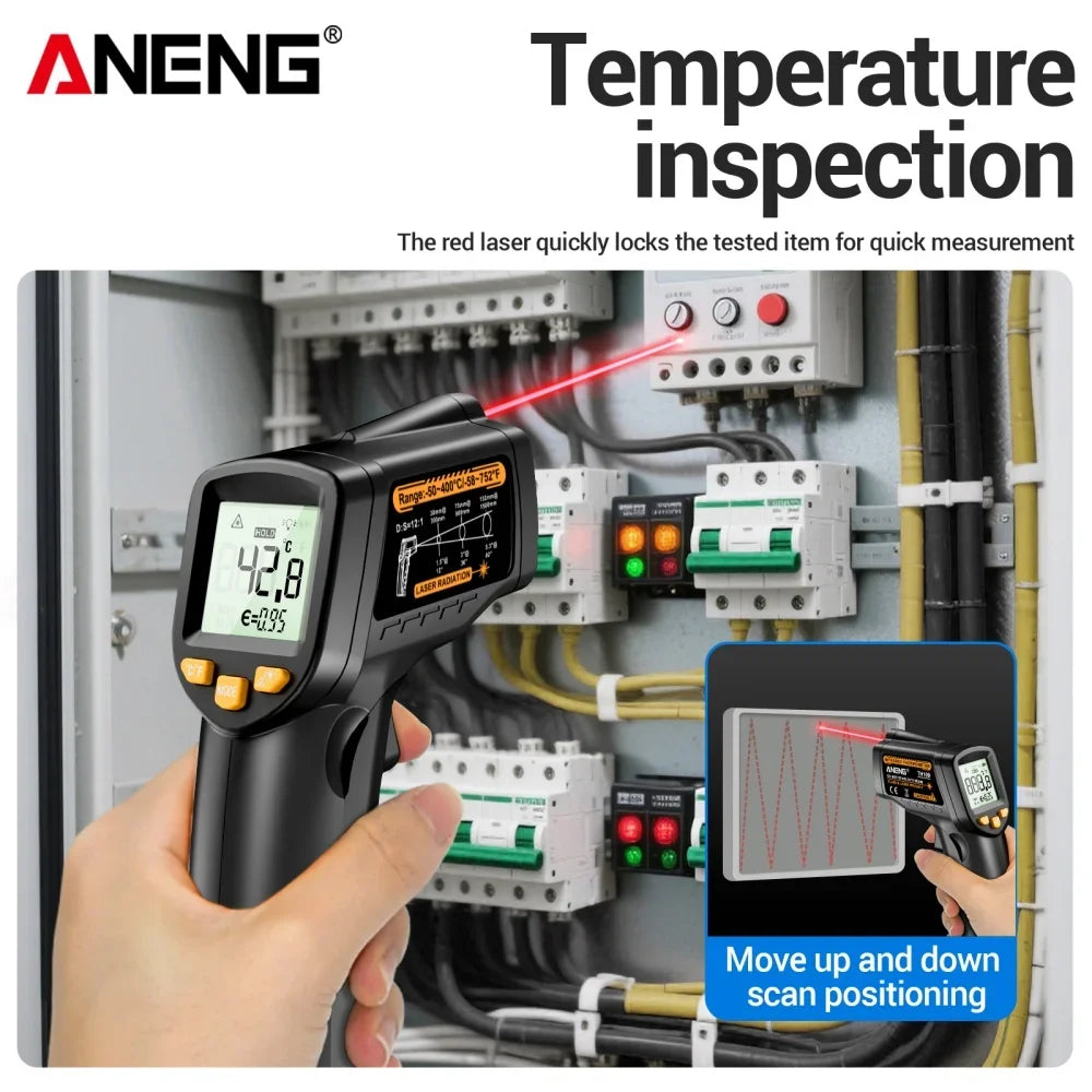 ANENG TH109 Thermometer IR Infrared Laser Industrial Temperature Measure Tester Non-Contact Thermometer Pyrometer Meter Tools