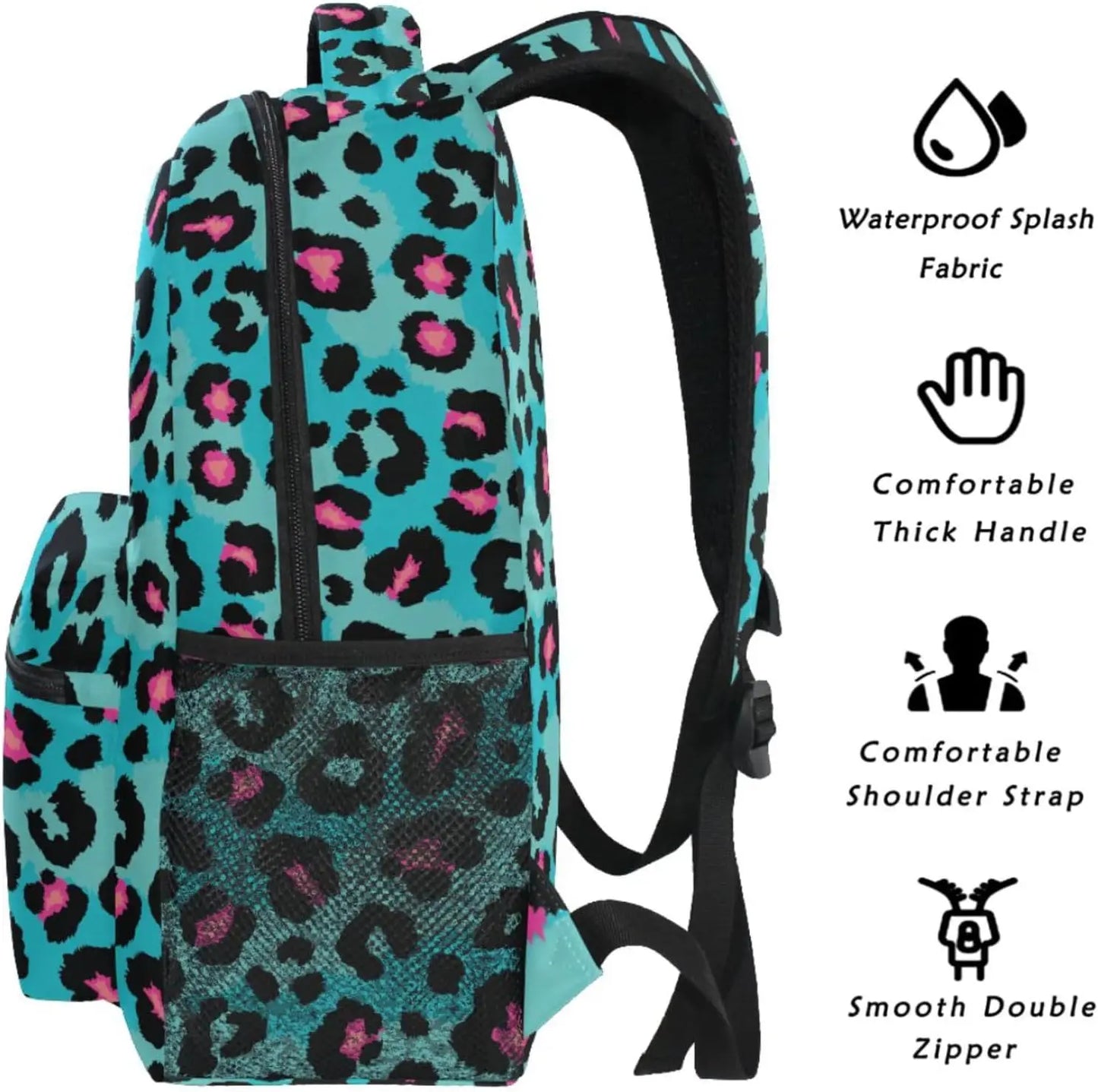 School Start Best Seller! Blue Leopard Print Backpack, Trendy Animal Pattern, Stylish Bag for Bold Style Fans