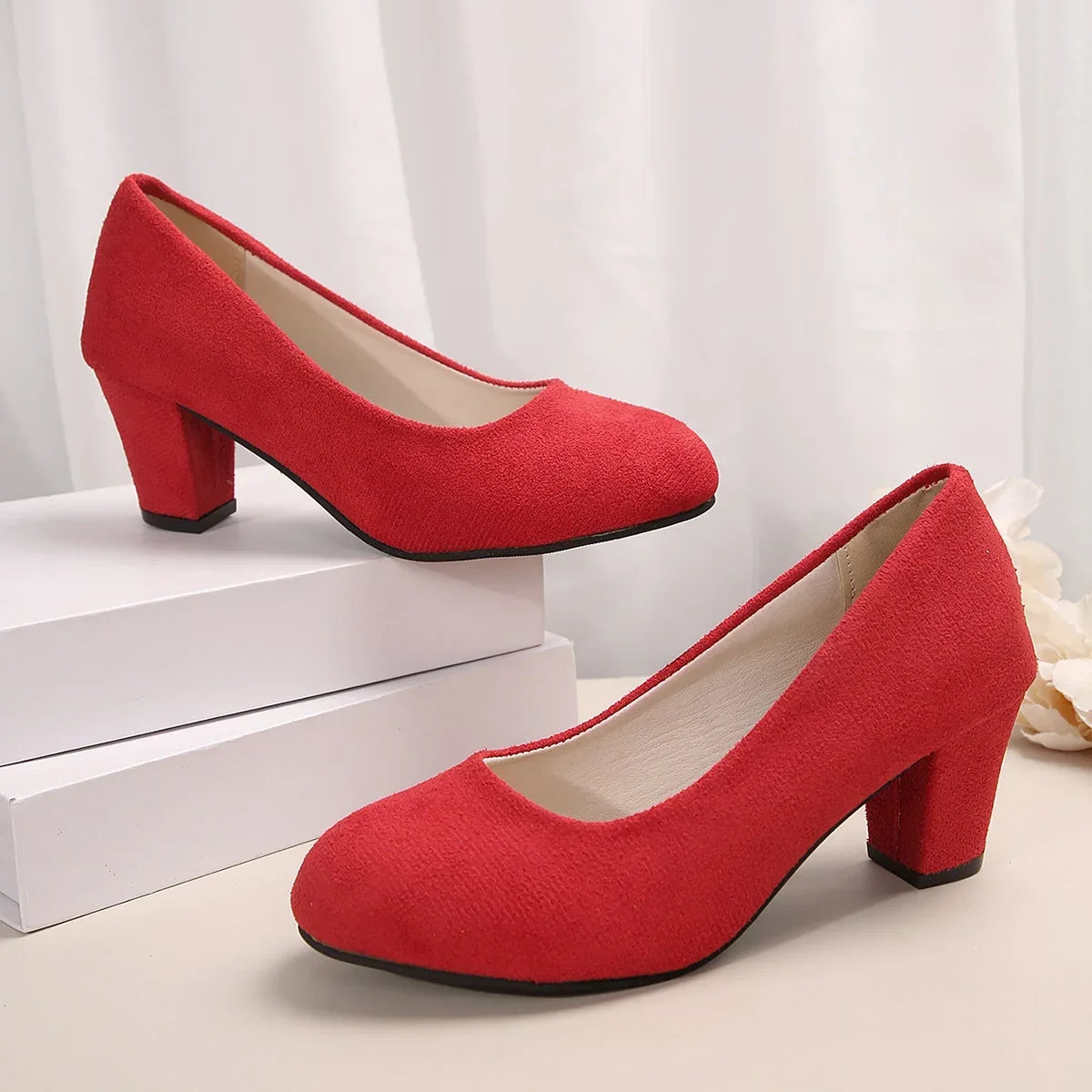Autumn Single Shoes Women's Fashion New Round Toe Shallow Suede Cover Foot Non-slip Wear-resistant High Heels