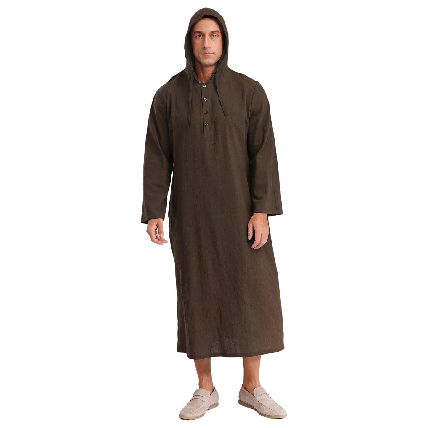 Islamic Kaftan Muslim Jubba Arabic  Thobe Men's Clothing Hooded Long Sleeves Pockest Buttons Long Loose Gown Shirt Dresses