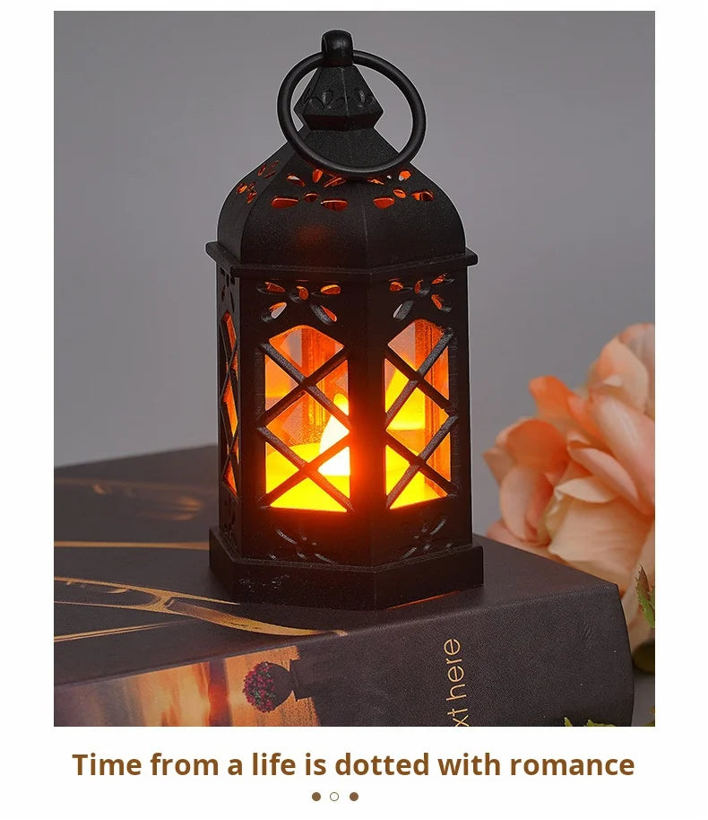 European Ramadan Lamp Mini Plastic Hexagonal Wind Lamp Led Electronic Candlelight Holiday Decoration Christmas Halloween Retro