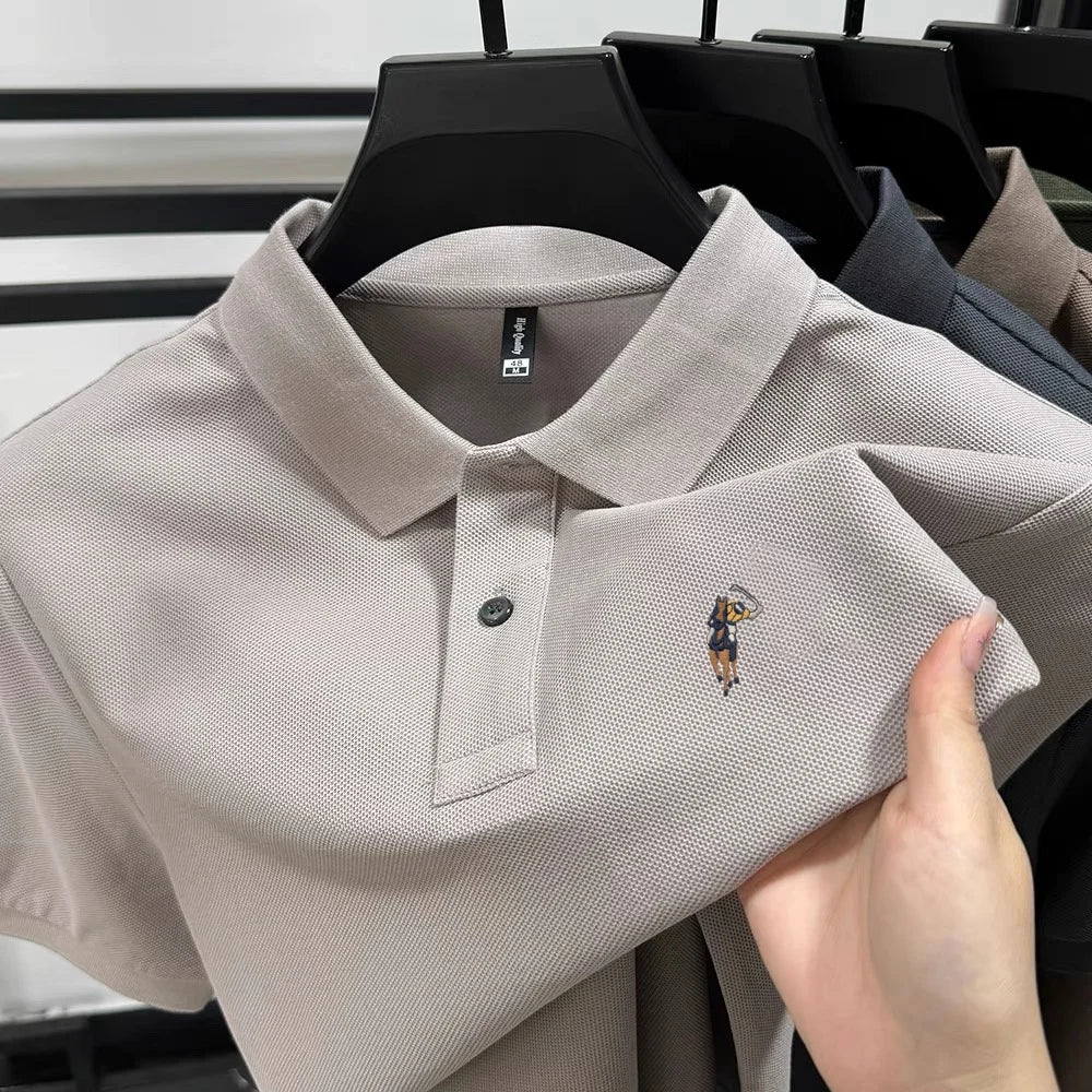 100% pure cotton new men's short sleeve summer comfortable breathable polo shirt high-end brand designer embroidered T-shirt top