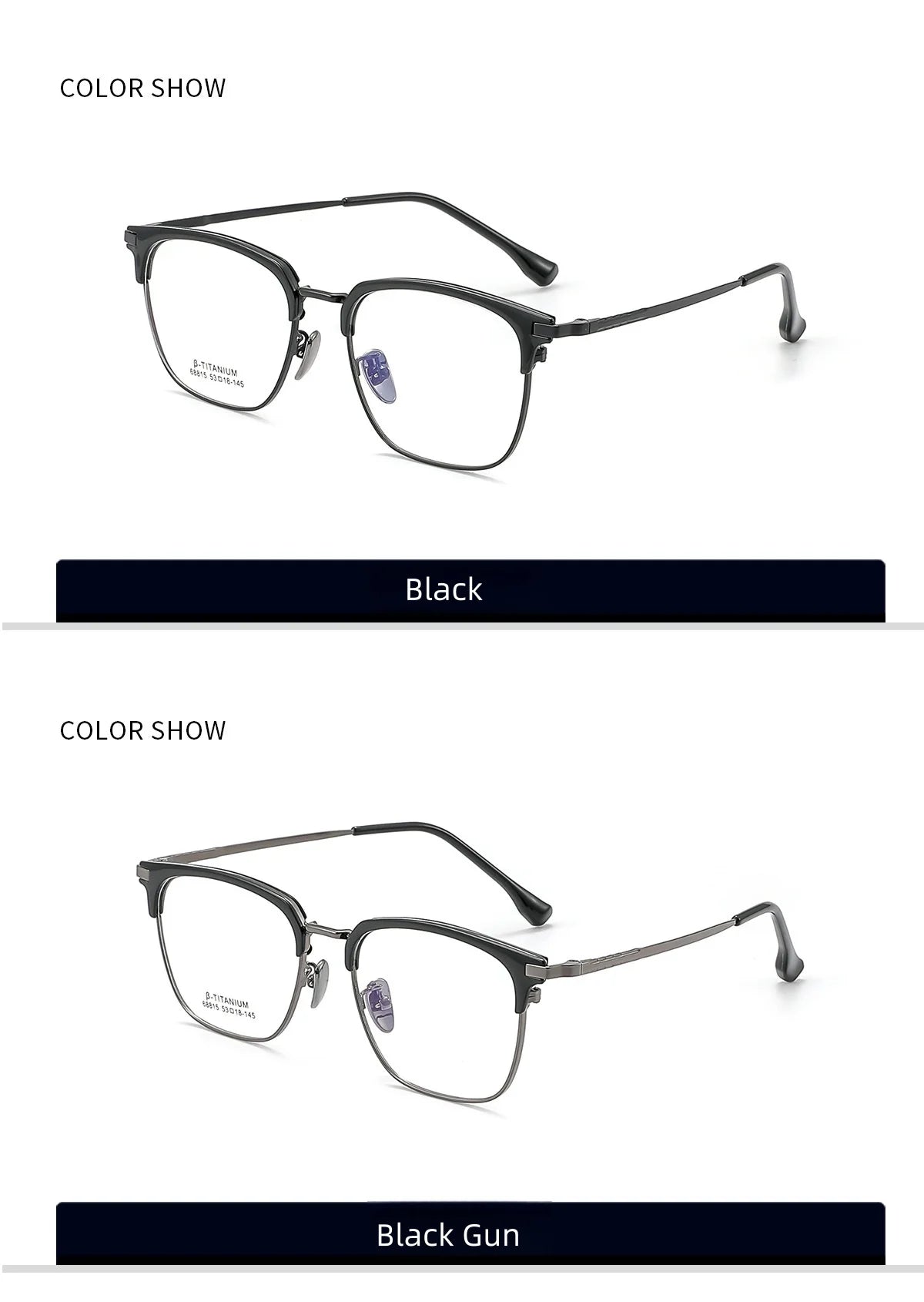 Metal Glasses Frames Business Retro Square Men's Frames Ultra-light And Versatile Optical Prescription Frames For Men 68815L