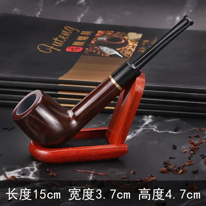 Ebony Wood Pipe with Filter, Smoking Pipe, Chinese Style, Tobacco Pipe with 10 Tools, Handmade Bent Smoke Tool, 9mm