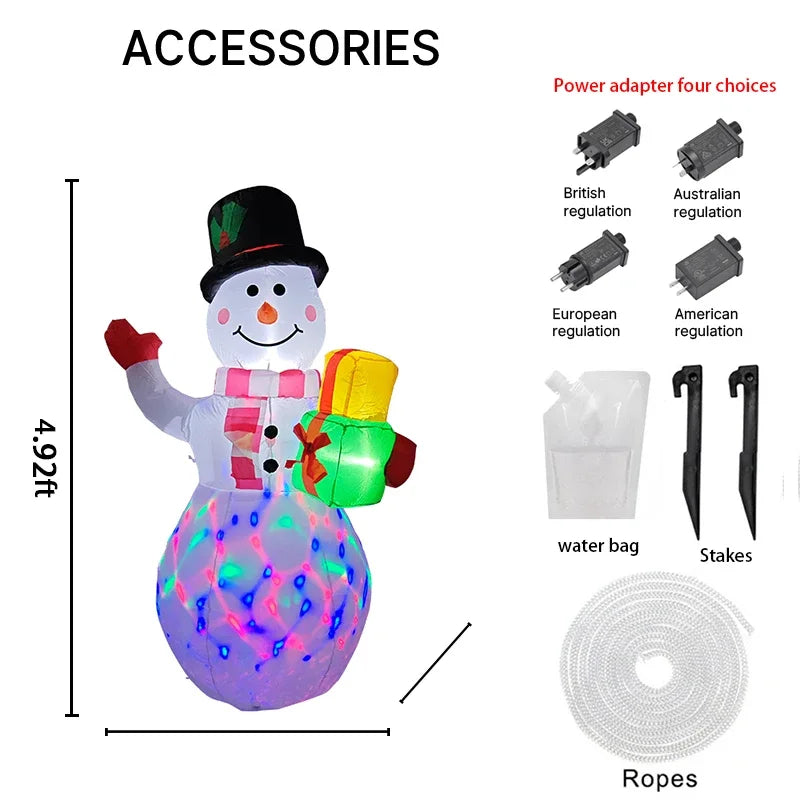 5FT Christmas Snowman Holding Gifts Outdoor Decor Home Inflatable Toys with LED Lights Yard Xmas Ornaments Party DIY Decoration